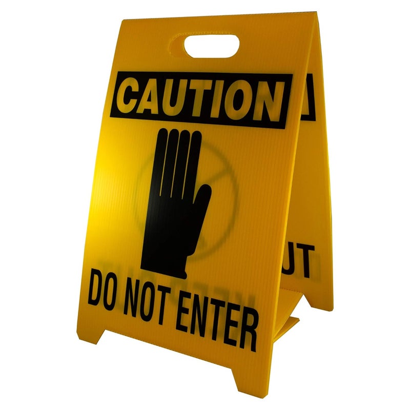 NMC FS8 CAUTION DO NOT ENTER Sign with Graphic - 12 in. x 19 in. Corrugated Plastic, Double-Sided Floor Sign with Black on Yellow - Image 1
